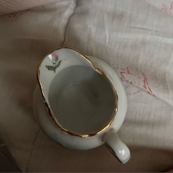 Mini Cream Sugar Vintage 1972 Hand Painted White Blue Roses Signed 🎉 HOST PICK 🎉 - Picture 2 of 16